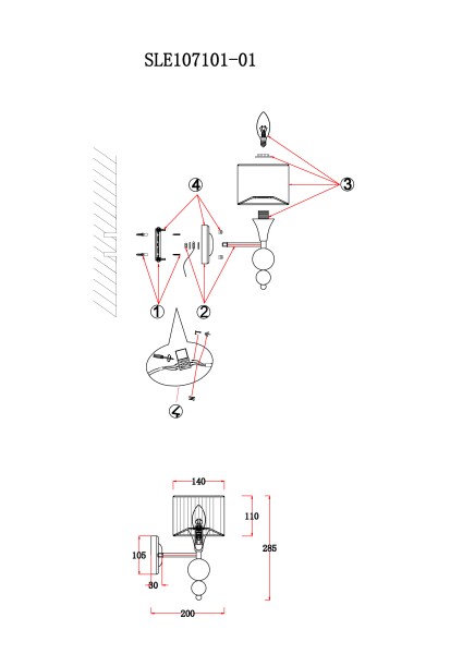 SLE107101-01 Светильник настенный Хром/Серебристый E14 1*40W PAZIONE