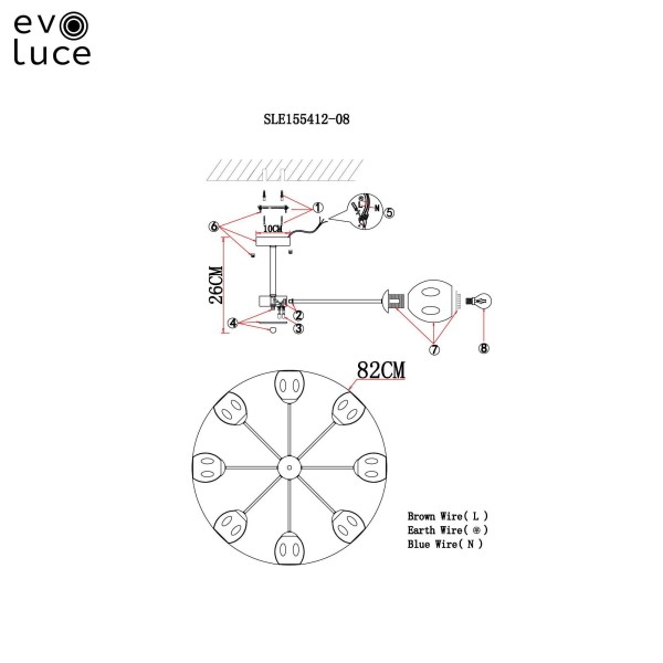 SLE155412-08 Светильник потолочный Золотистый/Янтарный E27 8*60W PALLO