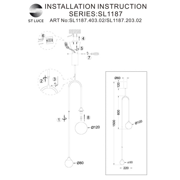 SL1187.203.02 Подвес ST-Luce Золотистый/Белый G9 2*5W 4000K VIVE