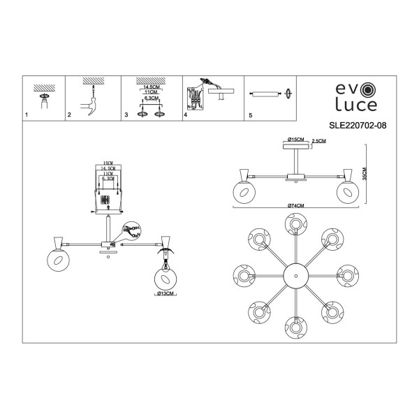 SLE220702-08 Светильник потолочный Белый, Светлое дерево/Белый E14 8*40W CATANIA