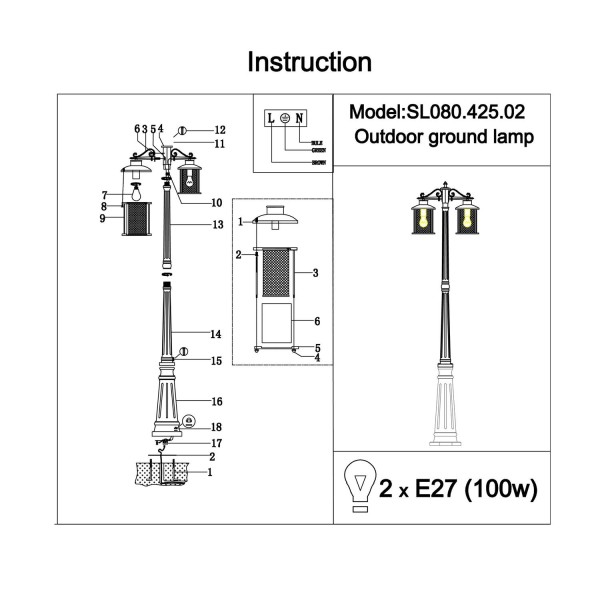 SL080.425.02 Светильник уличный наземный ST-Luce Темный кофе/Прозрачный, Темный кофе E27 2*100W LASTERO