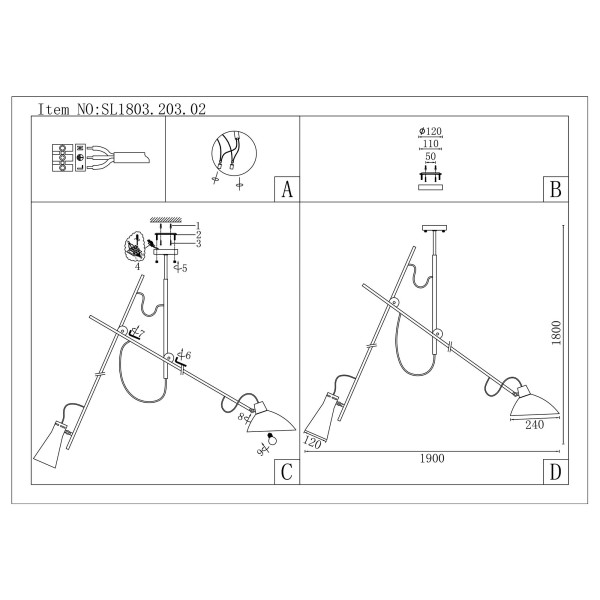 SL1803.203.02 Светильник подвесной ST-Luce Черный+Золото/Черный E27 2*60W JARRO