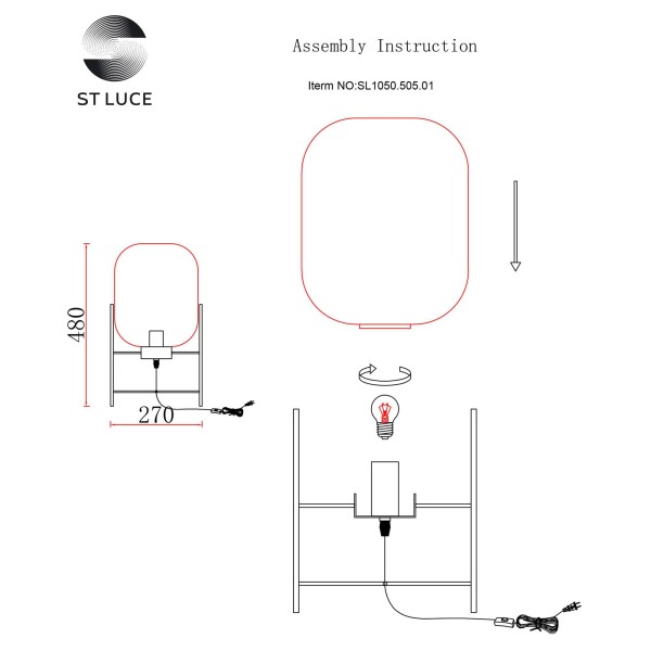 SL1050.505.01 Прикроватная лампа ST-Luce Черный/Коньячный E27 1*40W (из 2-х коробок) BURASCA
