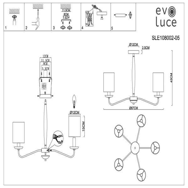 SLE108002-05 Светильник потолочный Золотистый/Бежевый E14 5*40W RITA