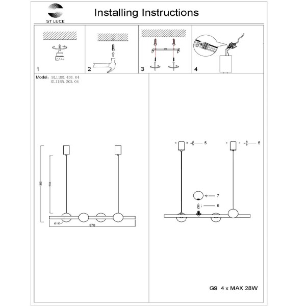 SL1185.203.04 Подвес ST-Luce Золотистый/Белый G9 4*5W ASOLO