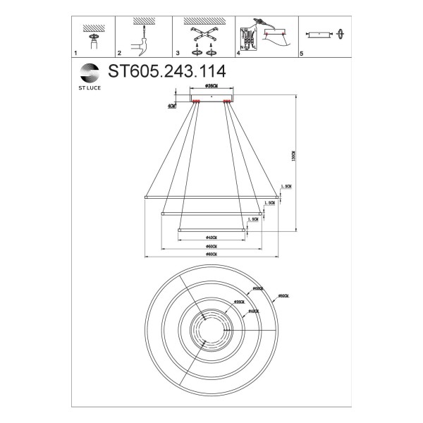 ST605.243.114 Светильник подвесной ST-Luce Золотистый/Белый LED 1*114W 4000K Подвесные светильники