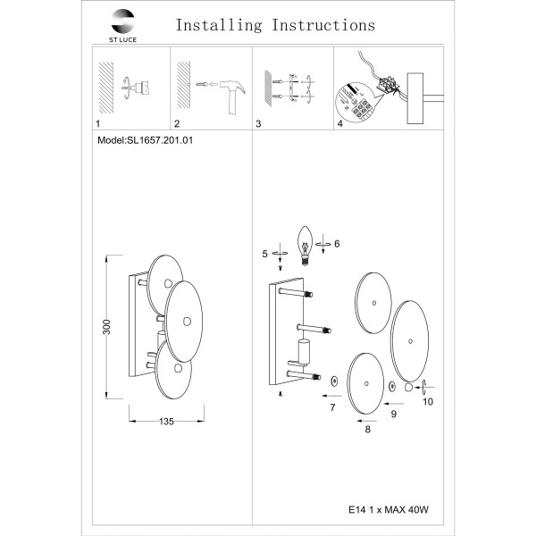 SL1657.201.01 Бра ST-Luce Золотистый/Прозрачный E14 1*40W FLERO