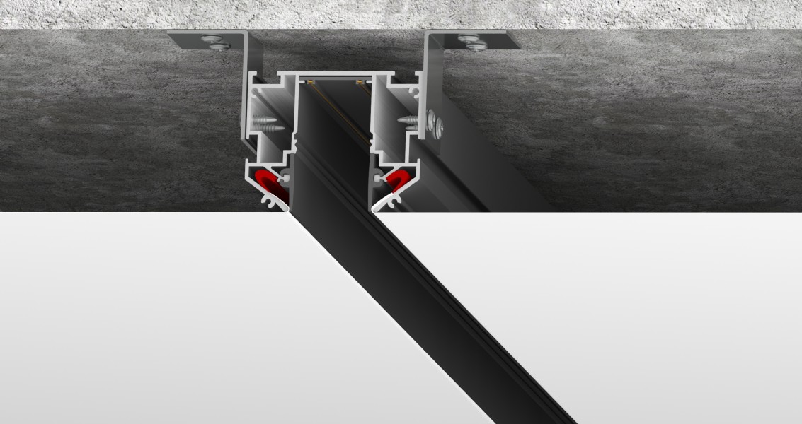 505427 Трек встраиваемый под гарпун 2м TETA PRO ЧЕРНЫЙ в натяжной ПВХ потолок (Резинки 2 шт в комплекте)