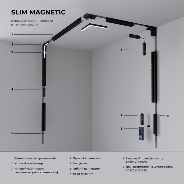 Slim Magnetic Шинопровод встраиваемый черный (2м) 85087/00 85087/00
