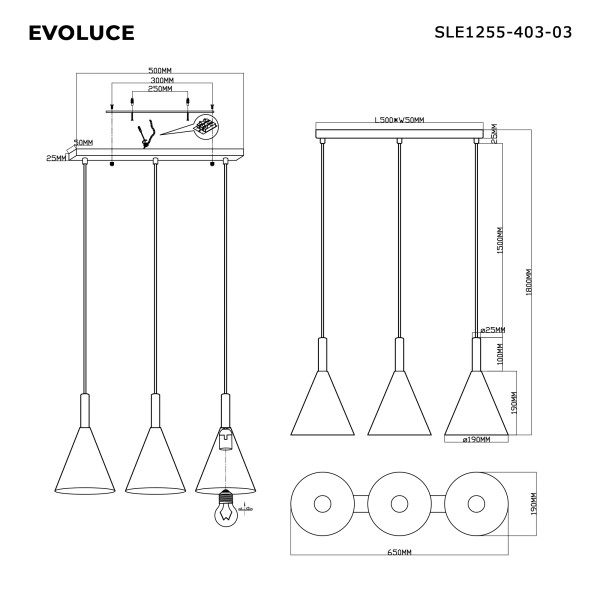 SLE1255-403-03 Светильник подвесной Черный/Черный E27 3*40W ARKET
