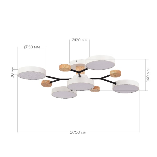 SLE6006-502-05 Светильник потолочный Белый/Белый LED 5*12W 3000K/4500K/6000K FAEMA