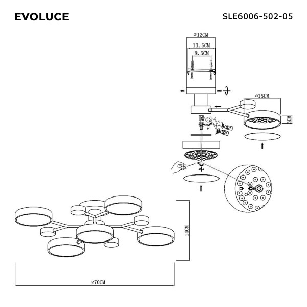 SLE6006-502-05 Светильник потолочный Белый/Белый LED 5*12W 3000K/4500K/6000K FAEMA