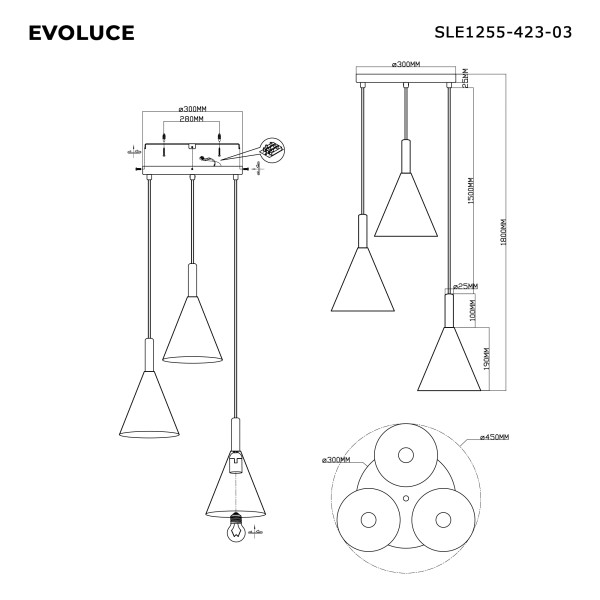 SLE1255-423-03 Светильник подвесной Черный/Черный E27 3*40W ARKET