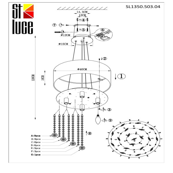 SL1350.503.04 Светильник подвесной ST-Luce Хром/Белый, Золотистый, Прозрачный E14 4*40W LACCHIA