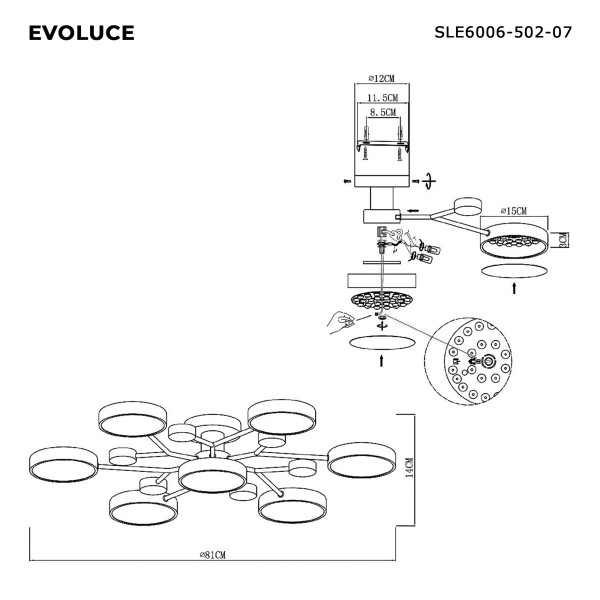 SLE6006-502-07 Светильник потолочный Белый/Белый LED 7*12W 3000K/4500K/6000K FAEMA
