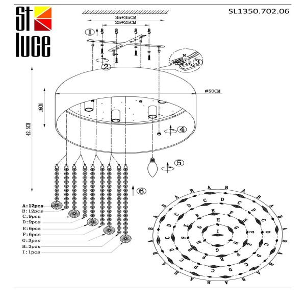 SL1350.702.06 Светильник потолочный ST-Luce Хром/Серый, Золотистый, Прозрачный E14 6*40W LACCHIA