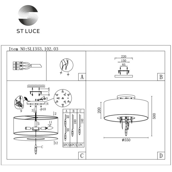 SL1353.102.03 Люстра потолочная ST-Luce Хром/Белый E14 3*60W NETTUNO