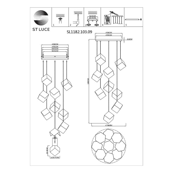 SL1182.203.09 Светильник подвесной ST-Luce Золотистый/Прозрачный, Золотистый G9 9*5W RIELLO
