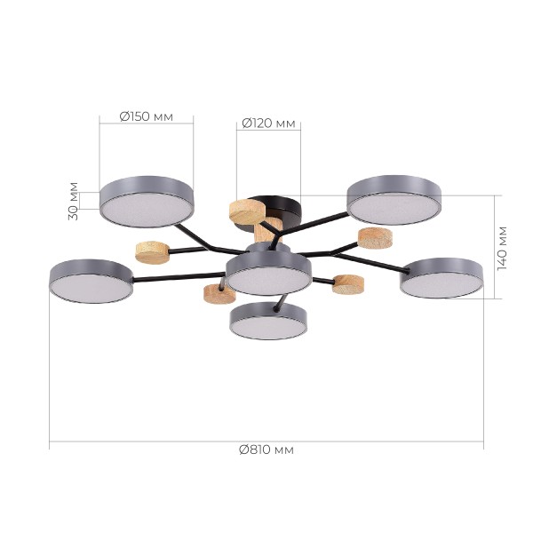 SLE6006-702-06 Светильник потолочный Серый/Серый LED 6*12W 3000K/4500K/6000K FAEMA