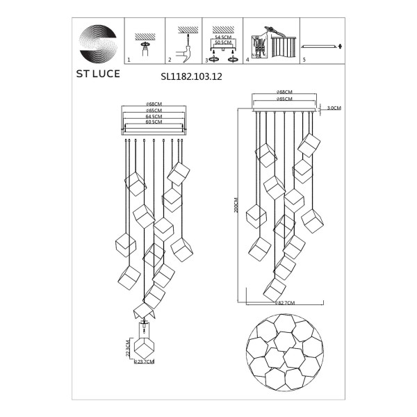 SL1182.203.12 Светильник подвесной ST-Luce Золотистый/Прозрачный, Золотистый G9 12*5W RIELLO