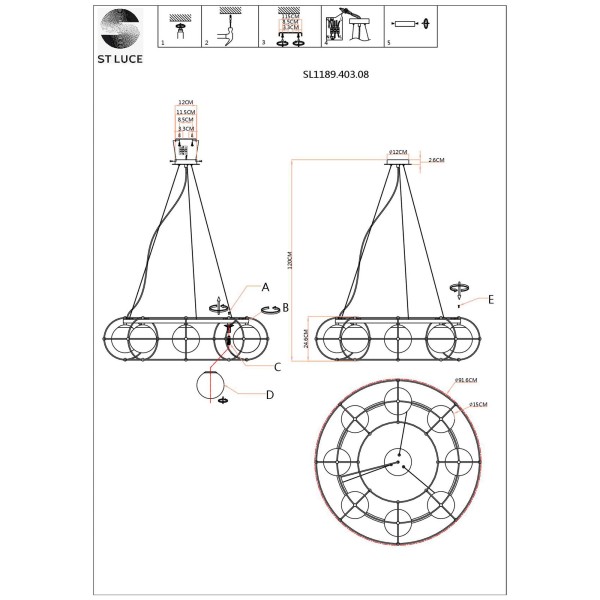 SL1189.403.08 Люстра подвесная ST-Luce Черный/Опал G9 8*5W BEATA