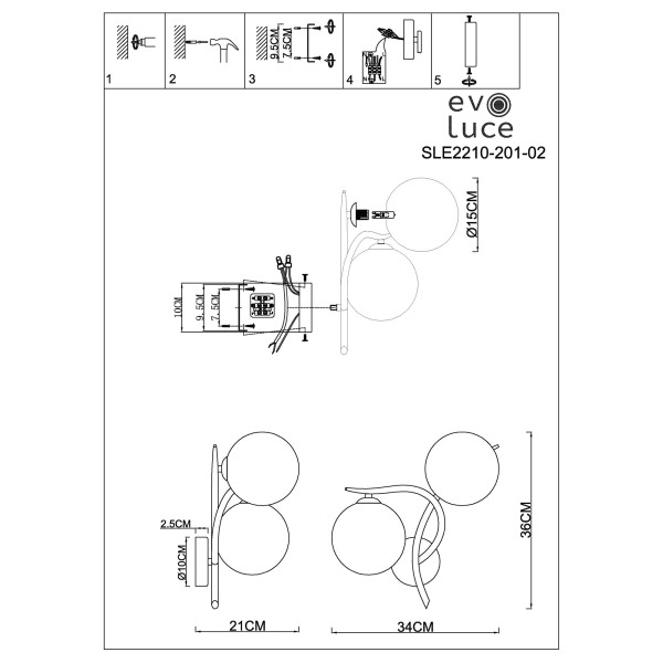SLE2210-201-02 Светильник настенный Золотистый/Белый G9 LED 2*5W ARTU