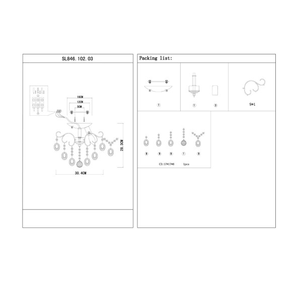 SL846.102.03 Люстра подвесная ST-Luce Темный хром/Тонированный черный E14 3*40W ORECCHINI