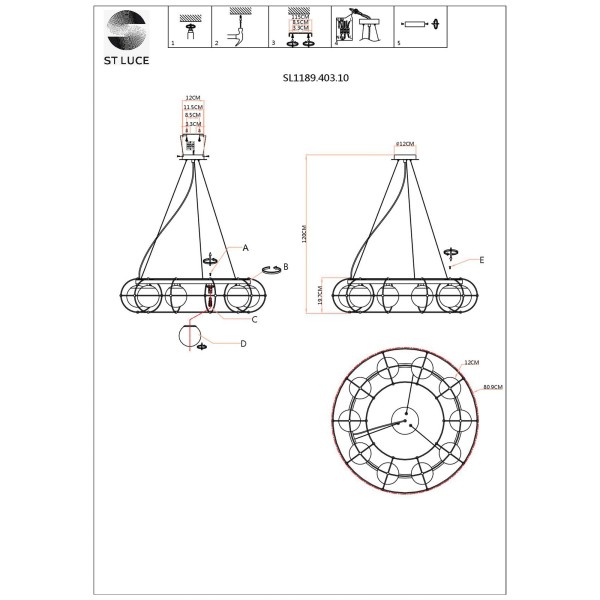 SL1189.403.10 Люстра подвесная ST-Luce Черный/Опал G9 10*5W BEATA
