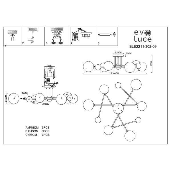 SLE2211-302-09 Светильник потолочный Латунь/Белый G9 LED 9*5W FANTINI
