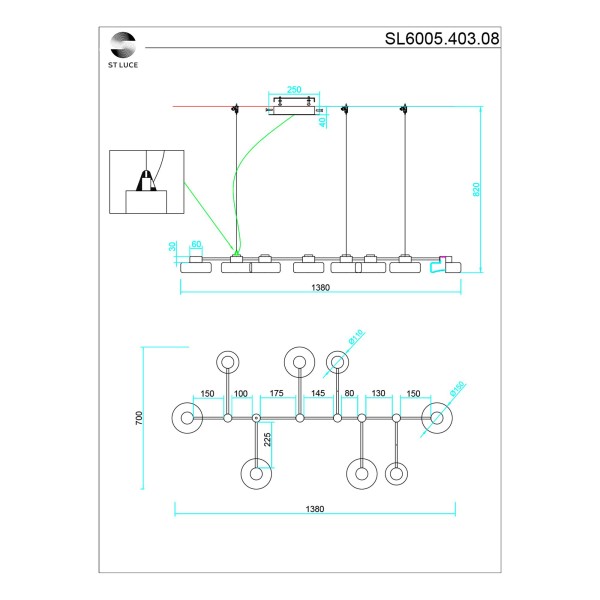 SL6005.403.08 Светильник подвесной ST-Luce Черный/Дымчатый, Прозрачный LED 8*3W 3000K VALLO