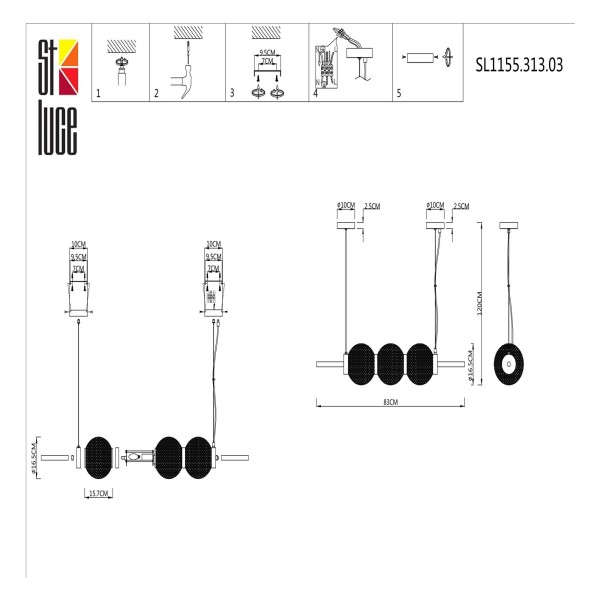 SL1155.313.03 Светильник подвесной ST-Luce Латунь/Коньячный E14 3*40W MARENA