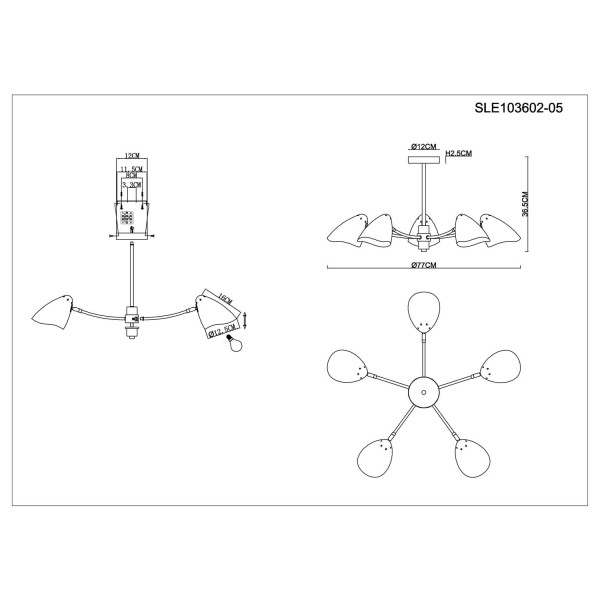 SLE103602-05 Светильник потолочный Черный, Золотой/Белый E14 5*40W SATTA