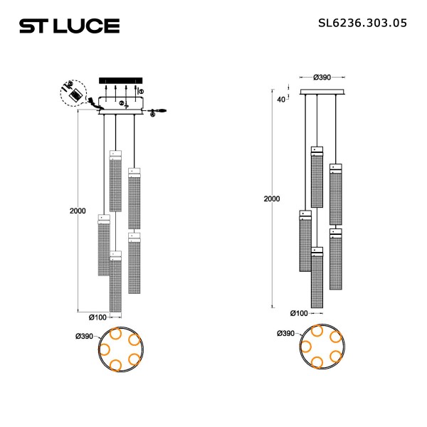SL6236.303.05 Светильник подвесной ST-Luce Латунь/Прозрачный LED 5*12W 4000K CHAMPAGNE