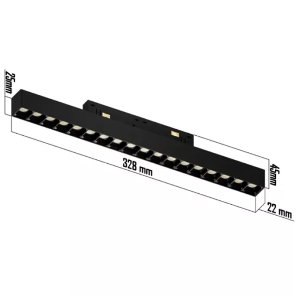 Трековый светодиодный светильник магнитный LINER BLACK MASK MAGNETIC S20 48V 18W 36° 3000K CRI90 OSRAM | Черный корпус L328mm 