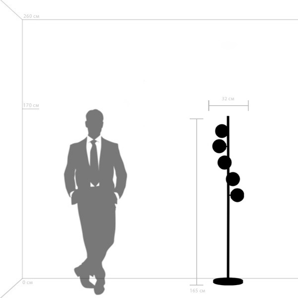 815757 Торшер CROCO 5х40W E14 ЧЕРНЫЙ МАТОВЫЙ