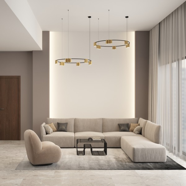 DK4067-BK+SG Подвесной светильник ORBIT, IP20, 15xGU10 LED, до 15 Вт, черный + сатинированное золото, алюминий