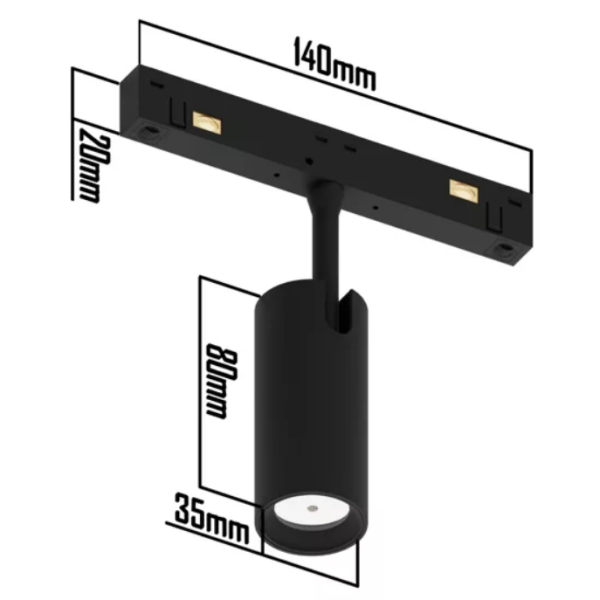 Трековый магнитный светильник SPOT MAGNETIC S20 48V 10W 24° CRI90 OSRAM 4000K | Черный корпус D35х80mm