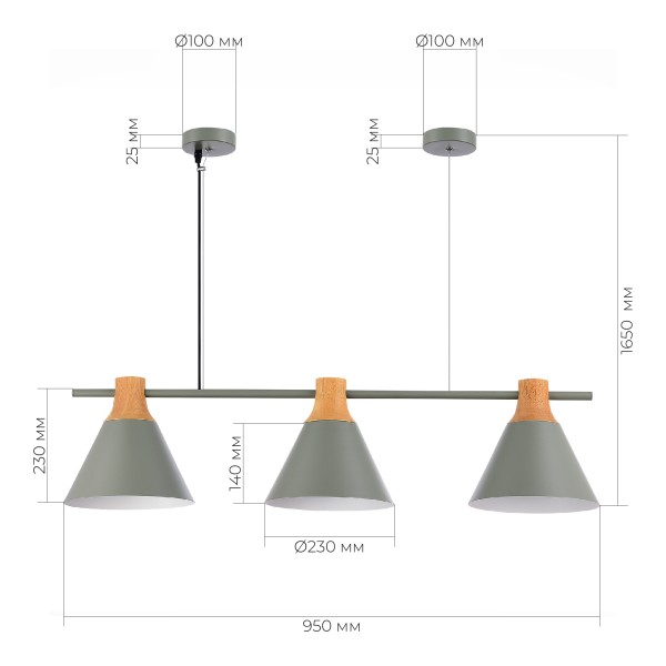 SLE125113-03 Светильник подвесной Серый/Серый, Светлое дерево E27 3*60W MODICA