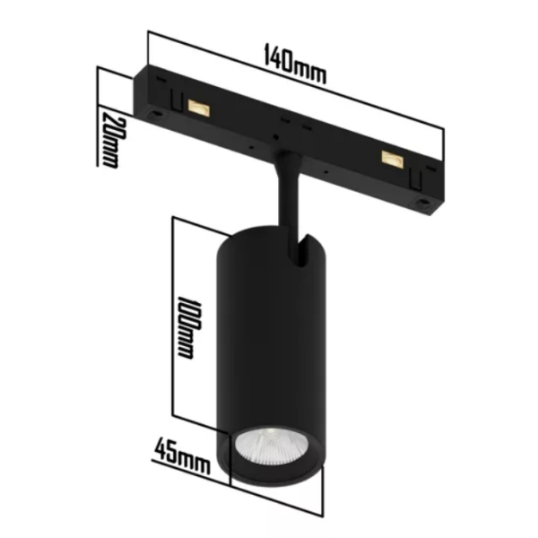 Трековый магнитный светильник SPOT MAGNETIC S20 48V 15W 24° CRI90 OSRAM 4000K | Черный корпус D45х100mm