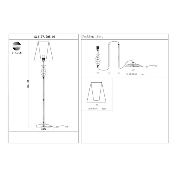 SL1137.205.01 Светильник напольный Французское золото/Черный E27 1*40W RIONFO