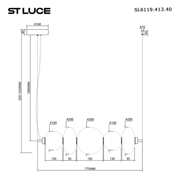 SL6119.413.40 Светильник подвесной ST-Luce Черный/Дымчато-Серый LED 1*40W 3000K PERLINA
