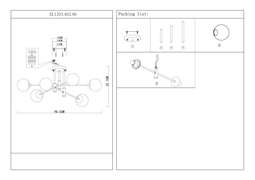 SL1203.402.06 Люстра потолочная ST-Luce Бронза,Черный/Белый E27 6*40W LIMANO