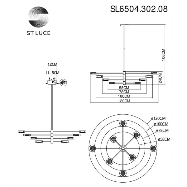 SL6504.302.08 Светильник потолочный ST-Luce Латунь/Латунь LED 8*5W 3000K VICO