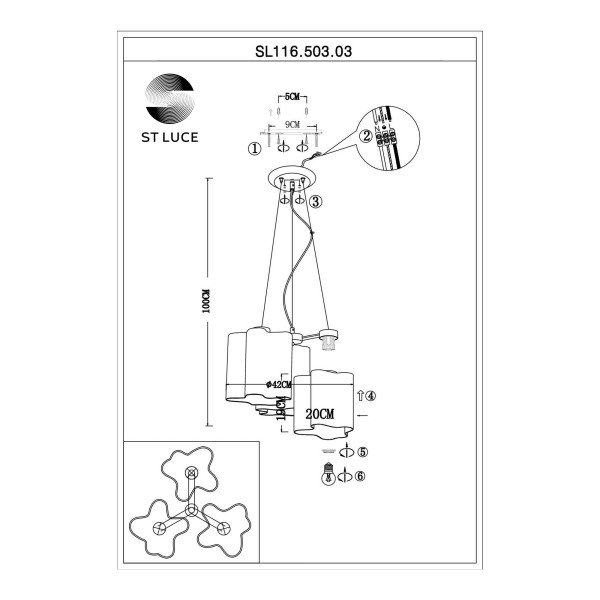 SL116.503.03 Люстра подвесная ST-Luce Серебристый/Белый E27 3*60W ONDE