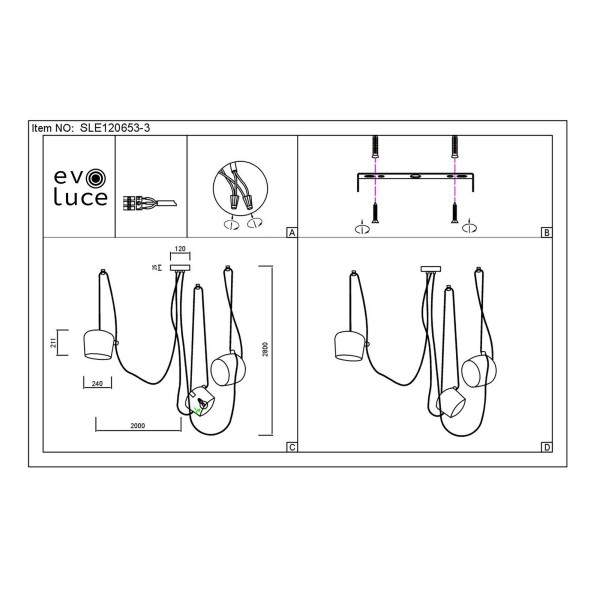 SLE120653-03 Светильник подвесной Белый/Белый E27 3*40W TRIESTE