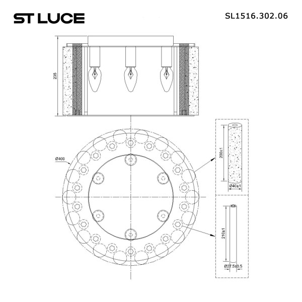 SL1516.302.06 Светильник потолочный ST-Luce Бронза, Прозрачный/Белый алебастр E14 6*40W DELIGHT