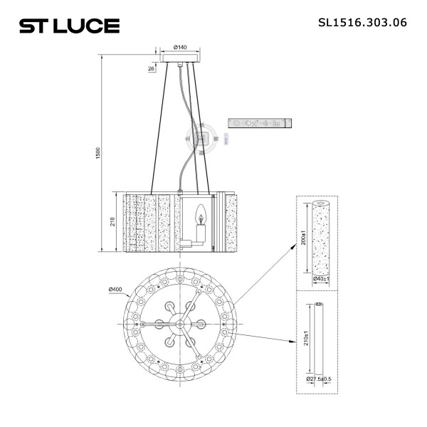 SL1516.303.06 Светильник подвесной ST-Luce Бронза, Прозрачный/Белый алебастр E14 6*40W DELIGHT