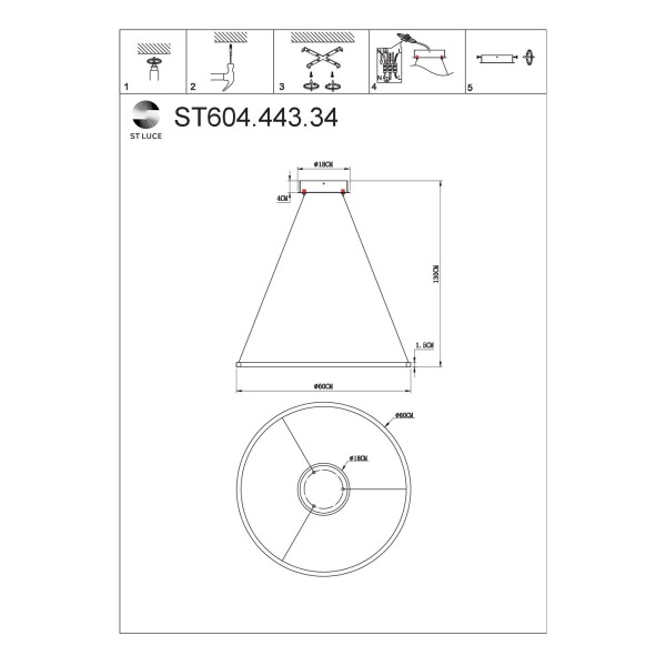 ST604.443.34 Светильник подвесной ST-Luce Черный/Белый LED 1*34W 4000K Подвесные светильники