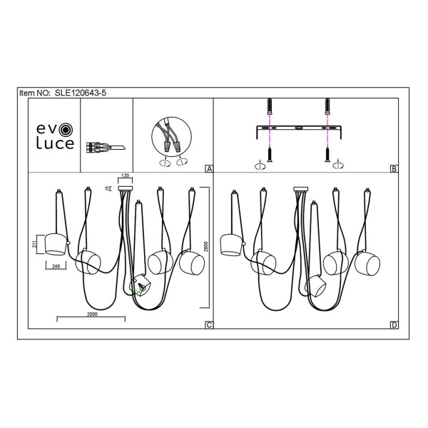 SLE120653-05 Светильник подвесной Белый/Белый E27 5*40W TRIESTE