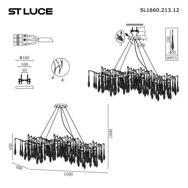 SL1660.213.12 Светильник подвесной ST-Luce Шампань/Шампань, Прозрачный G9 12*5W 4000K TEARDROPS
